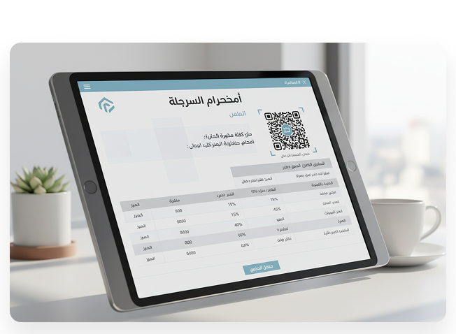 فاتورة ضريبية إلكترونية متوافقة مع ZATCA معروضة على جهاز لوحي على مكتب.